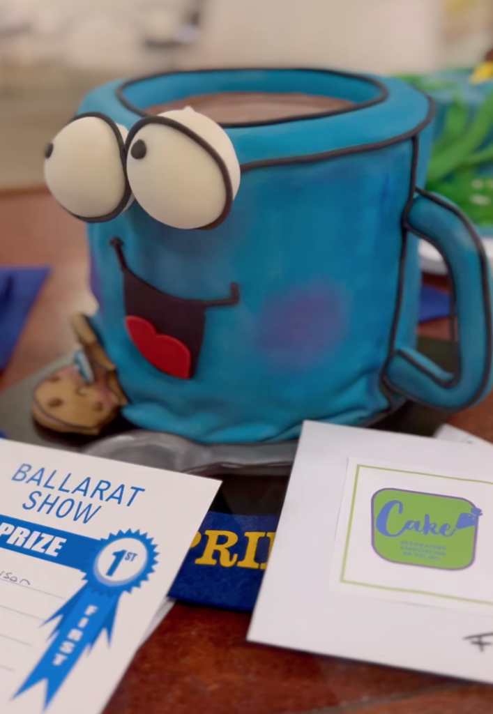 Cartoon mug cake wins first prize at Ballarat Show.